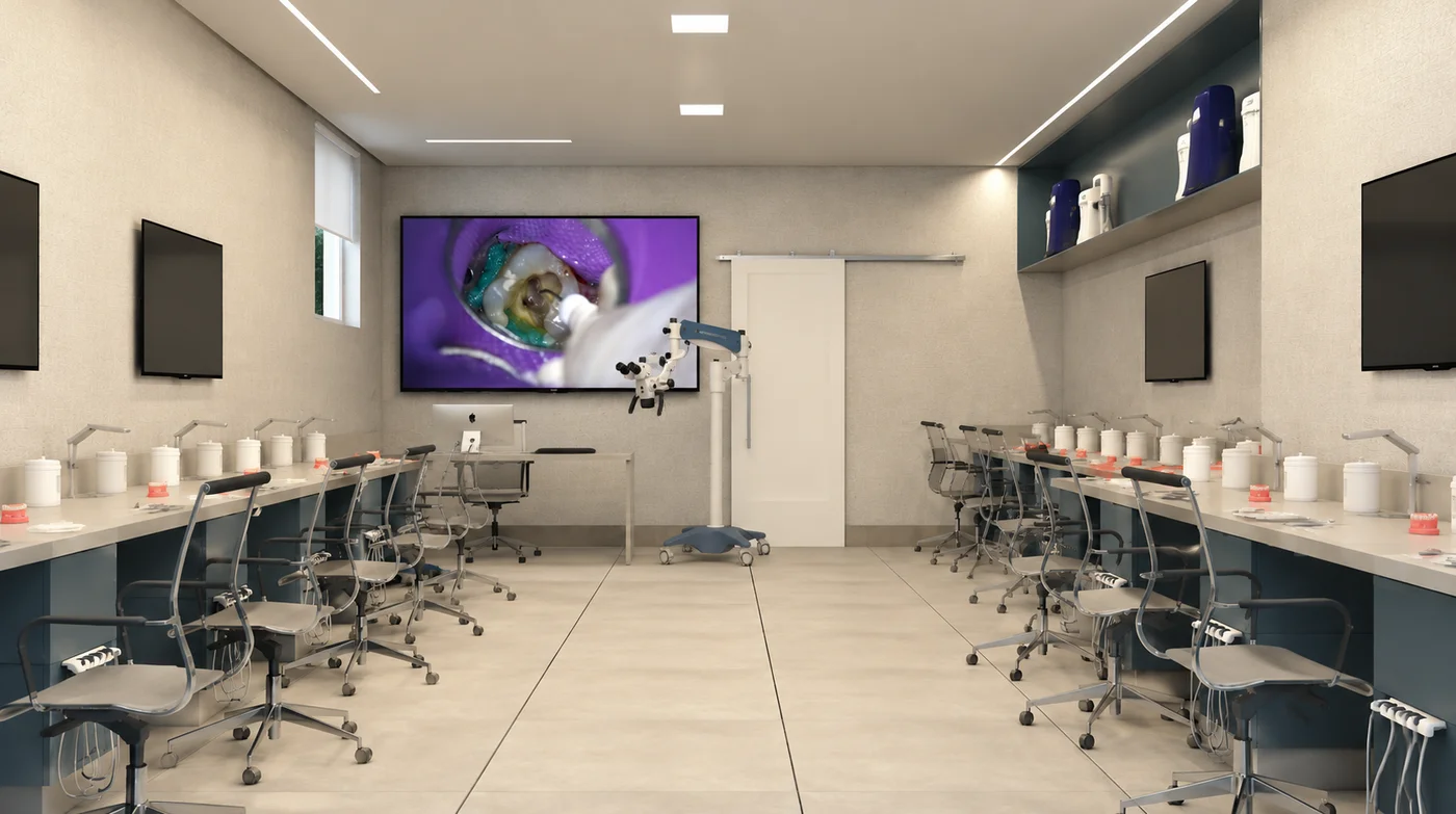 Laboratório de endodontia com bancadas individuais